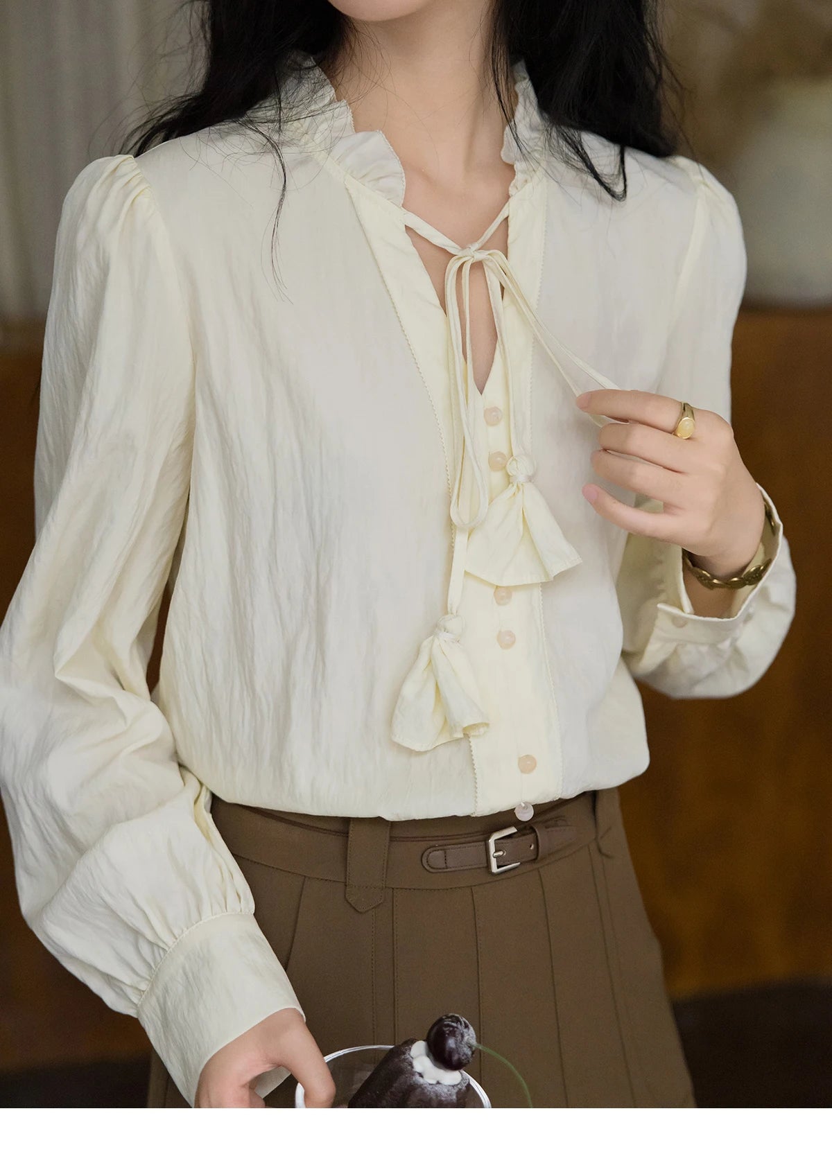 MISHOW Flower Bud Tie Lyocell Shirt for Women Autumn 2024 Temperament Solid Long Sleeve Pullover Tops Office Lady MXD42X1640