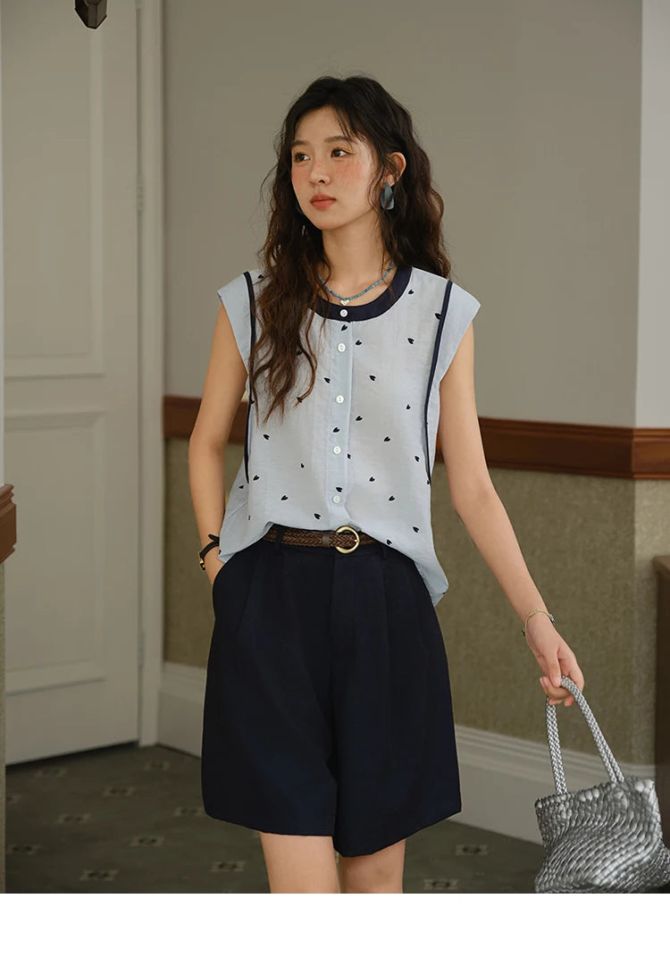 MISHOW Women's 2 Piece Set 2025 Summer Fashion Sleeveless Button Shirt High Waist A-line Shorts Set Ladies Clothing MXE37T0656