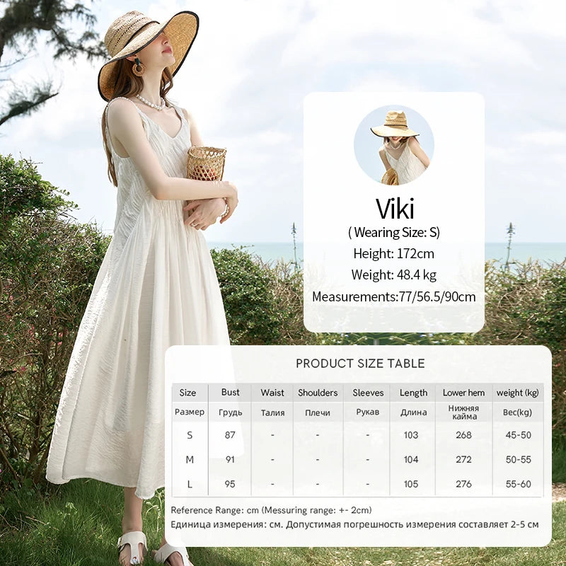MISHOW French Retro Pleated Upper Suspender Dress for Women 2024 Summer Vacation Sleeveless Solid Mid Length Dresses MXD26L1939