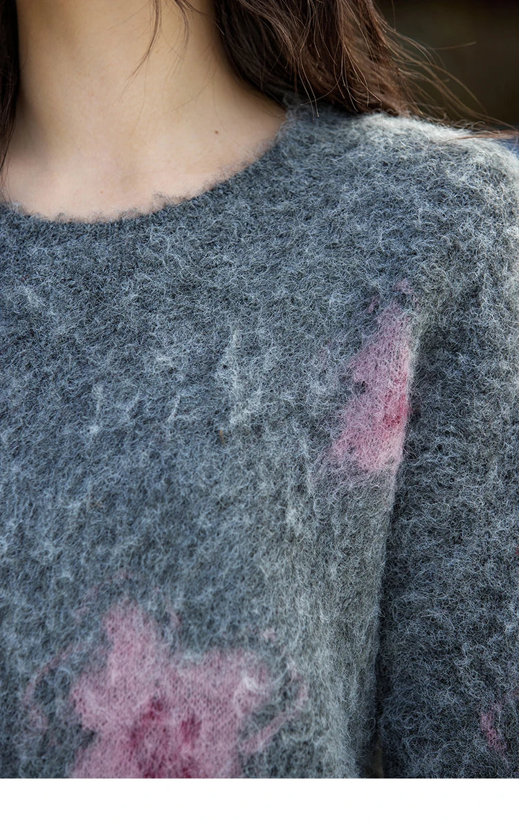 MISHOW Wool Yarn Plush Fur Flower O-Neck Pullover Knitted Sweater Women Clothes Warm Versatile Long-sleeved Tops MXD56Z1001