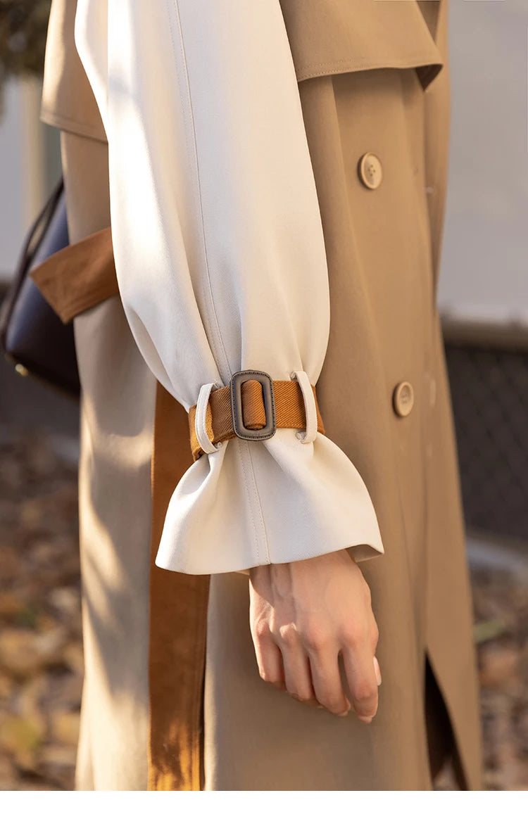 MISHOW Autumn Women's Khaki Trench Contrast Color Woman Clothes Spliced Turn-down Collar All-match Casual Jacket MXB31W0367