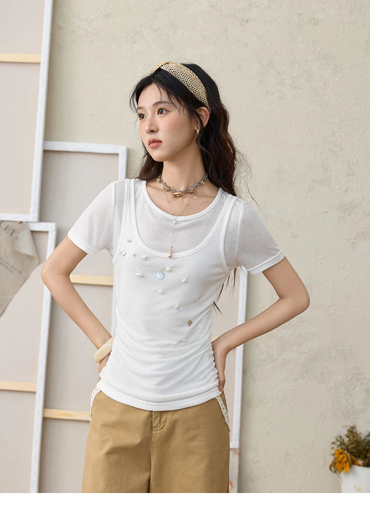 MISHOW 100Cotton Khaki Lace Patchwork Wide Leg Pants for Summer 2025 High Waist Straight Leg Trousers Commuting Pants MXE34K0925