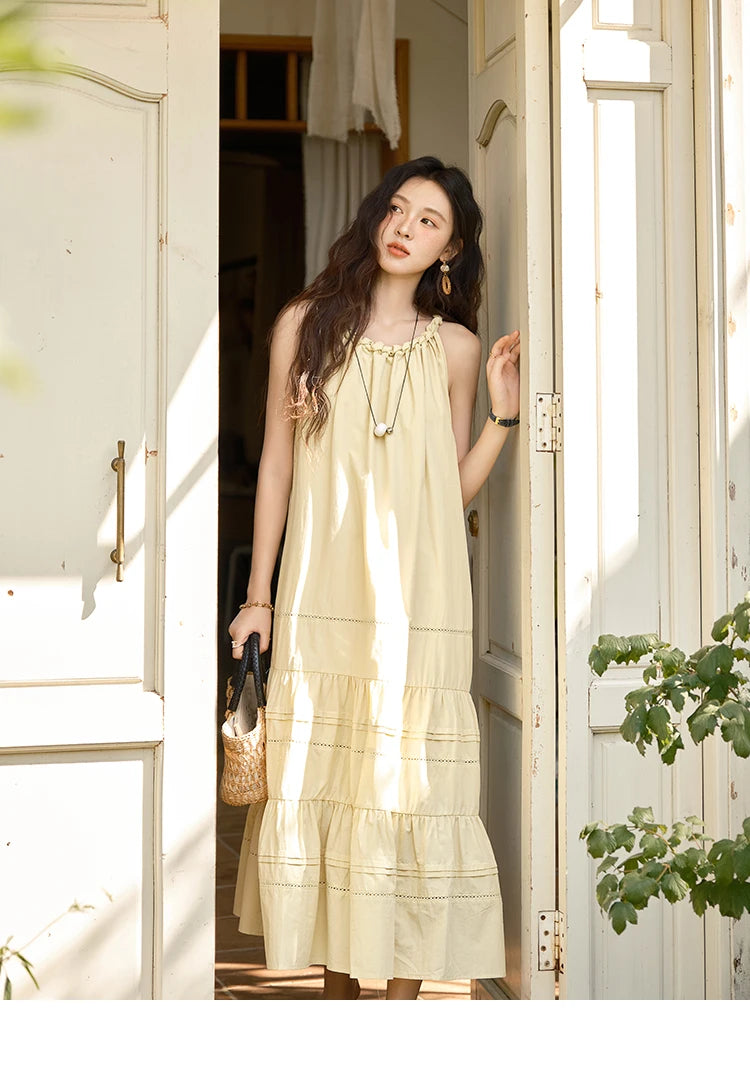 MISHOW Women's Twists Neck Strap Dress 2025 Summer New Female Fashion Sleeveless Twist Hollow Lace Up Cake Dresses MXE39L2383