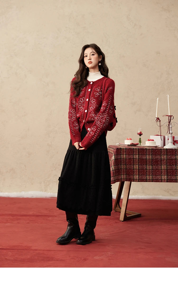 MISHOW Splicing Knitted Skirt For Women 2025 Spring New Korean Lace Loose Elegant Slim Temperament Pleated Long Skirt MXD59B0632