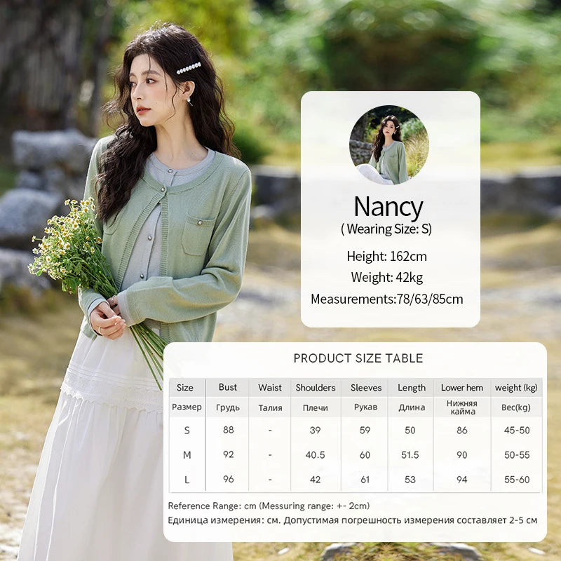 MISHOW Wool Knitted Cardigan Fake Two-piece Contrasting 2025 Spring Women Slim Fit Top O Neck Patch Pocket Sweaters MXE12Z1144