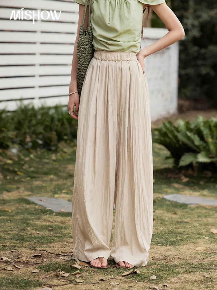 MISHOW Office Lady Summer Pants Women New 2025 Solid Loose High Waist Elastic Wide Cool Wide Leg Pant Female Slimming MXE31K0920