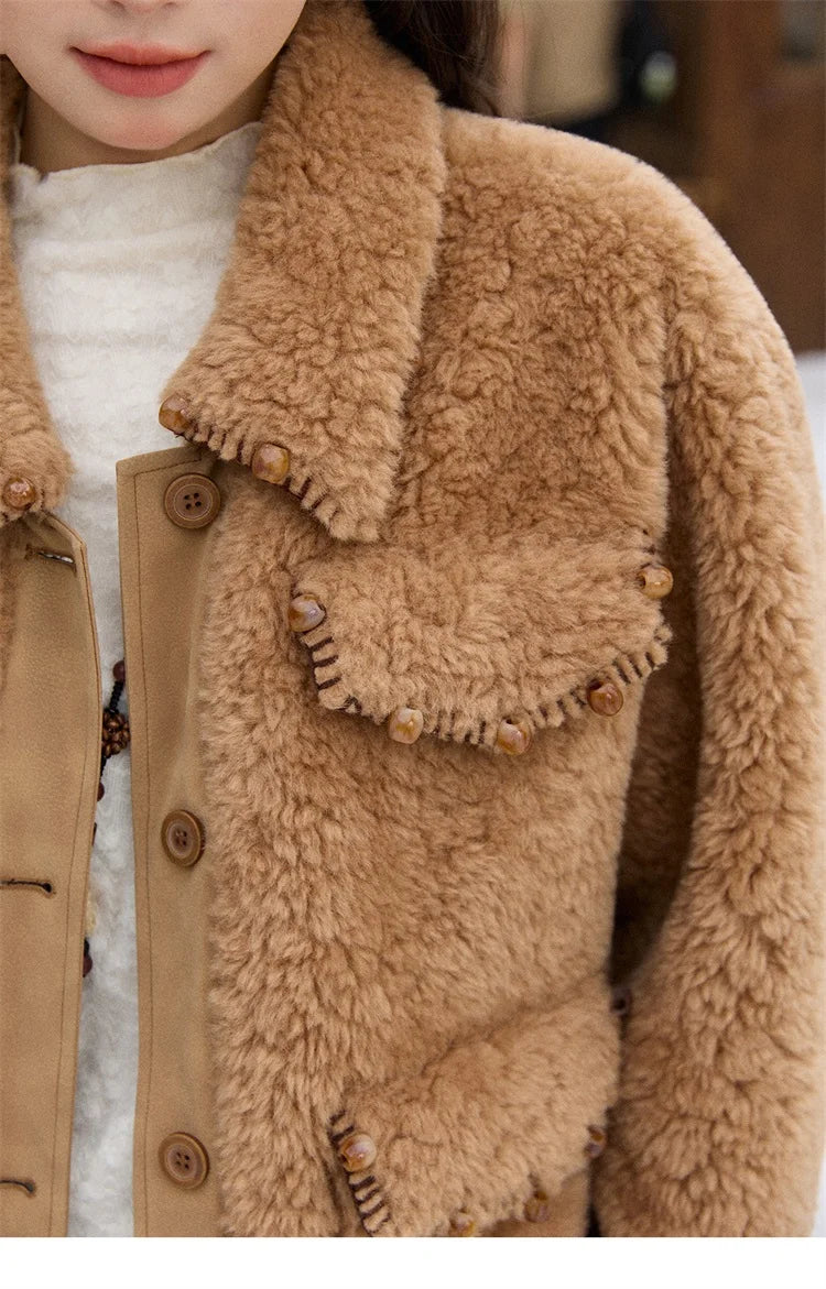 MISHOW Faux Lambskin Coat Women 2025 Winter Retro Turn-down Collar Brown Coat Office Lady Loose Warm Casual Jackets MXE89W0896