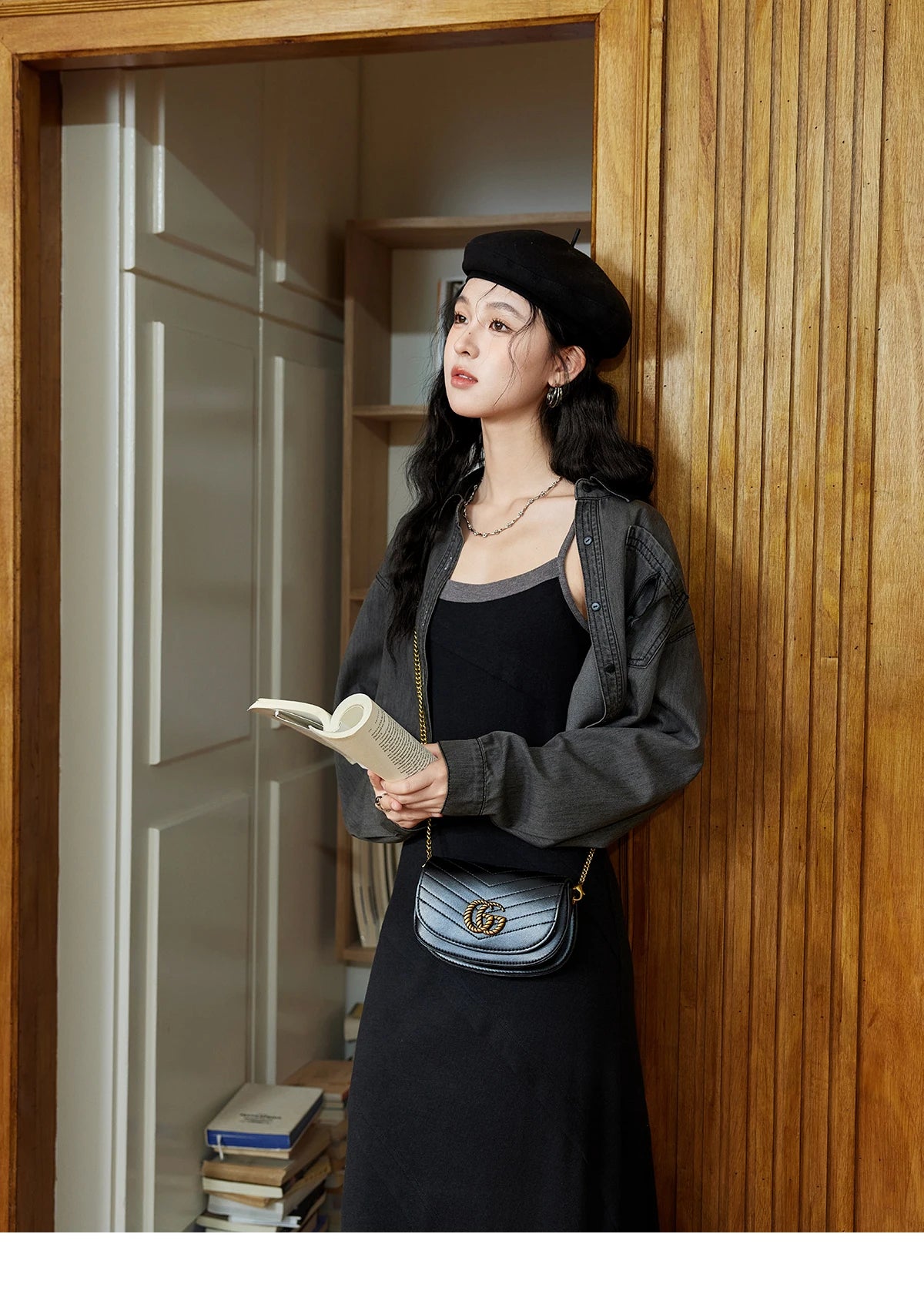 MISHOW Temperament Knitted Strap Dress Autumn 2024 Square Collar Adjustable Sling Dress Splicing Color Waist Dresses MXD42L2015