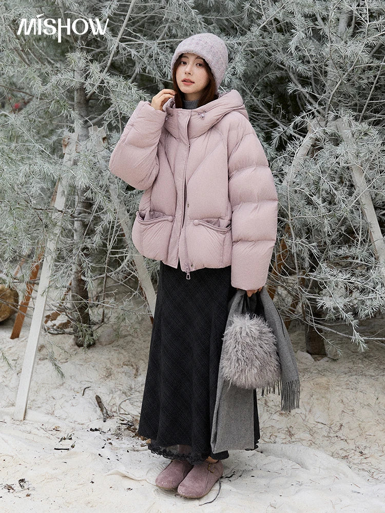 MISHOW Blue Down Coat Women 2025 Winter Fashion Elegant 90% White Duck Down Short Lightweight Puffer Jacket Warm MXE51Y0081