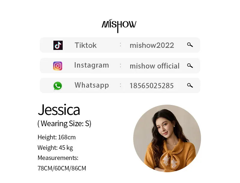 MISHOW Women's Yellow Knitted Sweater 2025 Autumn Winter Bow Collar Splicing Lace Tops Loose Warm Pullover Sweaters MXE94Z2971