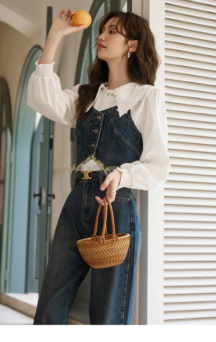 MISHOW American Retro Denim Suspender Tank Top 2024 Spring Single Breasted Sleeveless Short Vest Top Outerwear MXD12D0025