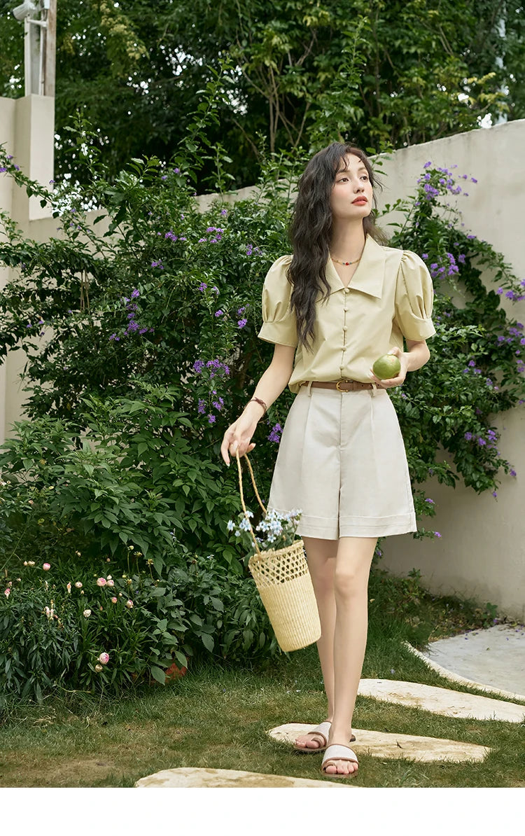 MISHOW Casual Solid Suit Short Pants for Women 2024 Summer High Waist Slim Straight Leg Pants Loose A-line Shorts MXD28K0647