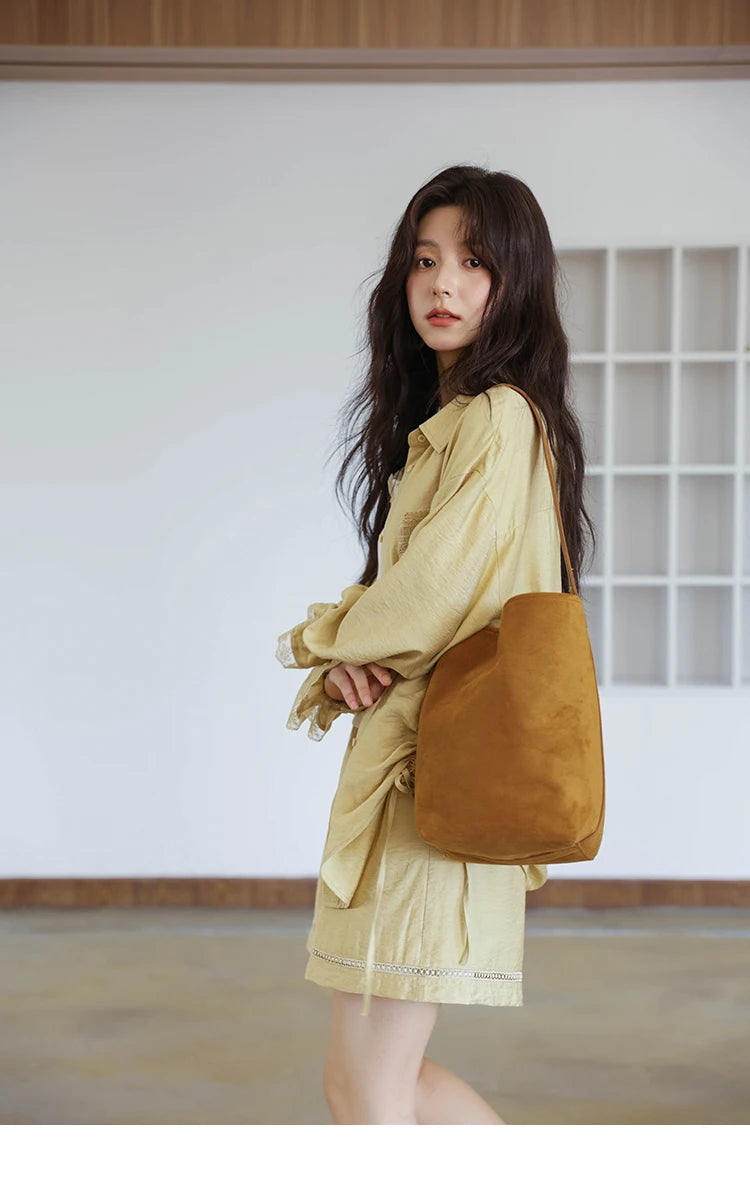 MISHOW Yellow Linen Three Piece Solid Splicing Lace Shirt Camisole Elastic Waist Shorts Vintage Hollowed Out Lace Set MXE42T0718