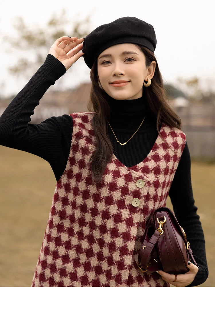 MISHOW Plaid Vest Dress Winter Vintage Womens Dresses Aline Vneck Sleeveless Woolen Vestidos Chic Female Clothes MXB47L1332