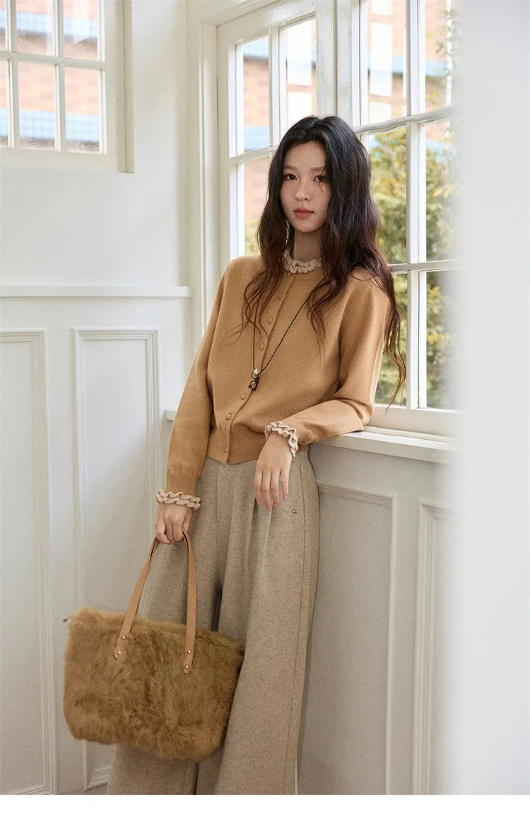 MISHOW Women's Winter Pants 2025 Retro Trousers with Three-dimensional Pleats Pants Pocket Decoration Wide Leg Pants MXE90K1129