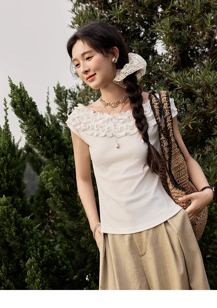 MISHOW French Stringy Selvedge One Neck T-shirt for Women Summer 2025 Raglan Sleeves Wool Short Top Sexy Solid Tees MXE34T0605