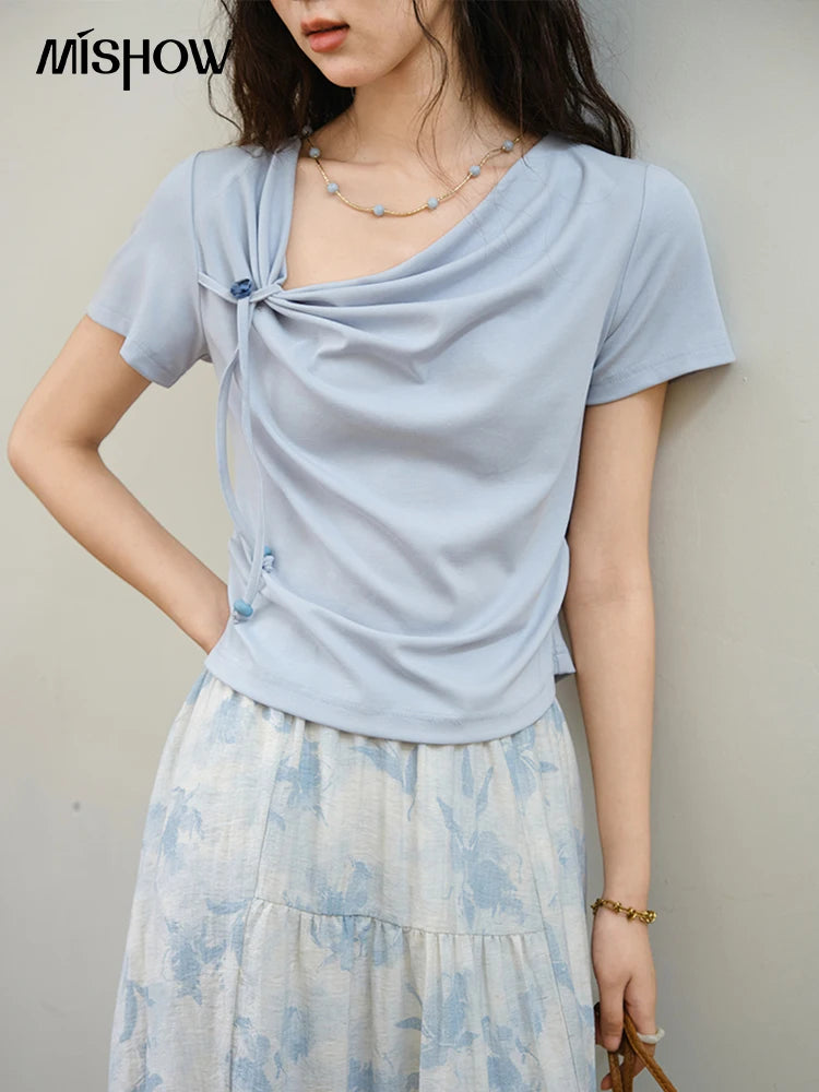 MISHOW Two Piece Set Women's Fashion Lace Up Top 2025 Summer New Casual Print Wide Leg Half Skirt Set Ladies Clothing MXE35T0596