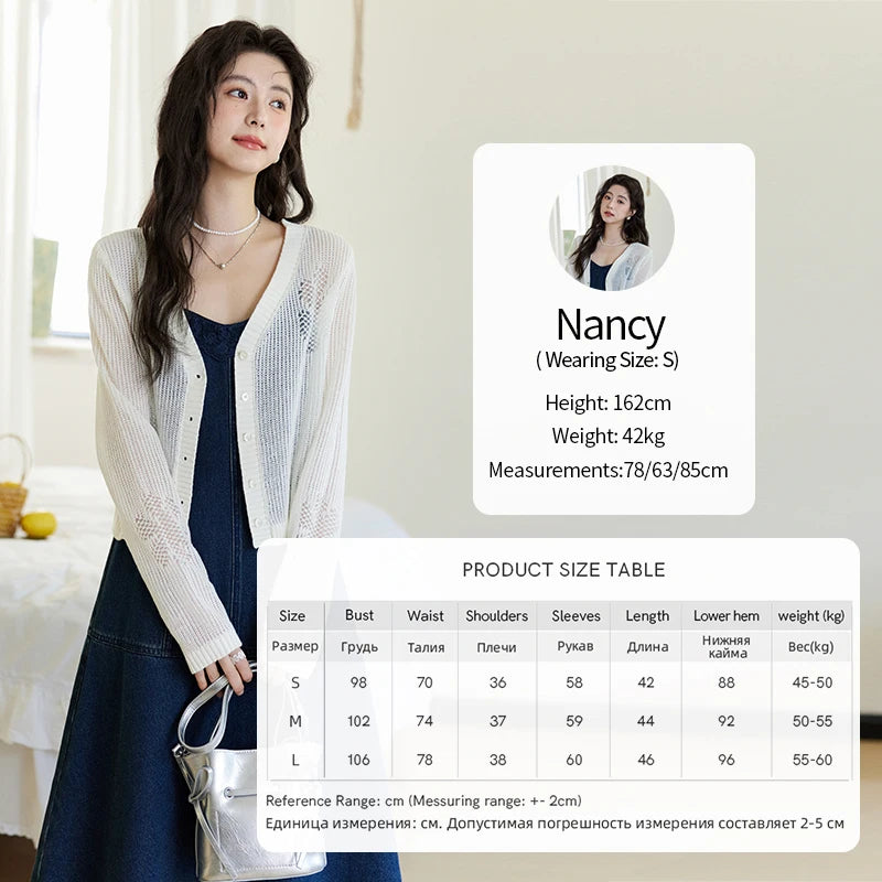 MISHOW Denim Camisole Dress Hollowed Out Cardigan Separately Spring Knitted Cardigan Lace Edge Waist Dress(Not A Set) MXE13L2094