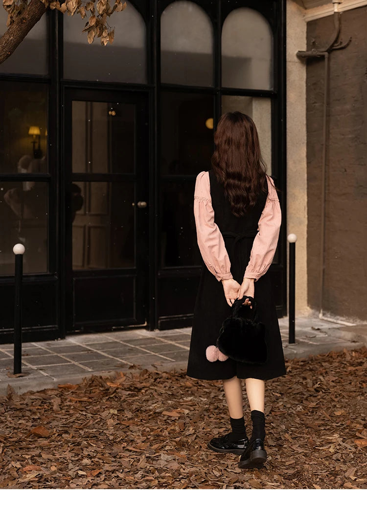 MISHOW Corduroy Strap Dress Autumn Winter French Retro Vneck Sleeveless Mid-Calf Dresses Elegant Solid Blouses MXB43L1246