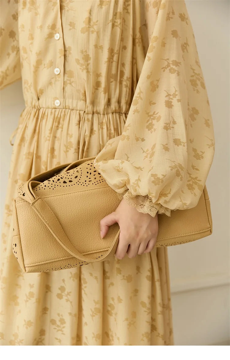 MISHOW Yellow Printing Dress for Woman 2025 Autumn Elegant Lace Lantern Sleeve Waist Slim Long Dress V-neck Dress MXE47L2527