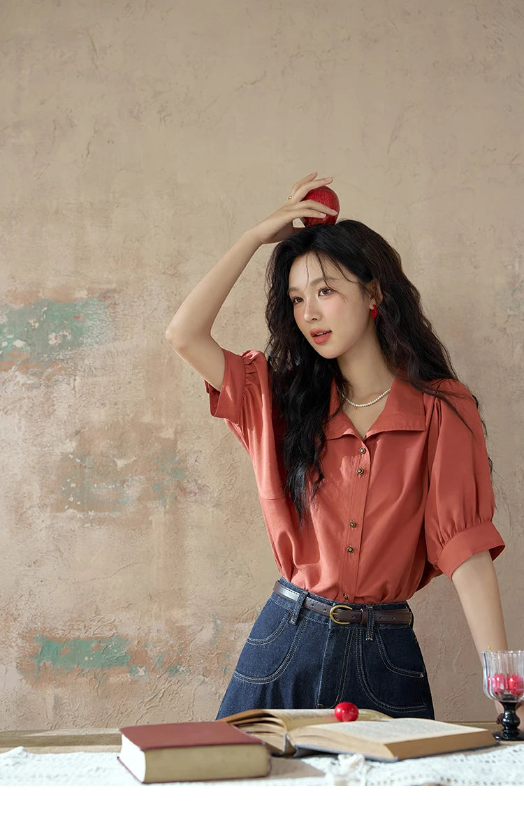 MISHOW Women's Short Sleeve Shirt Summer Thin Casual Simple Loose Elegant Blouses for Women 2024 Fashion Lapel Tops MXD28C0247