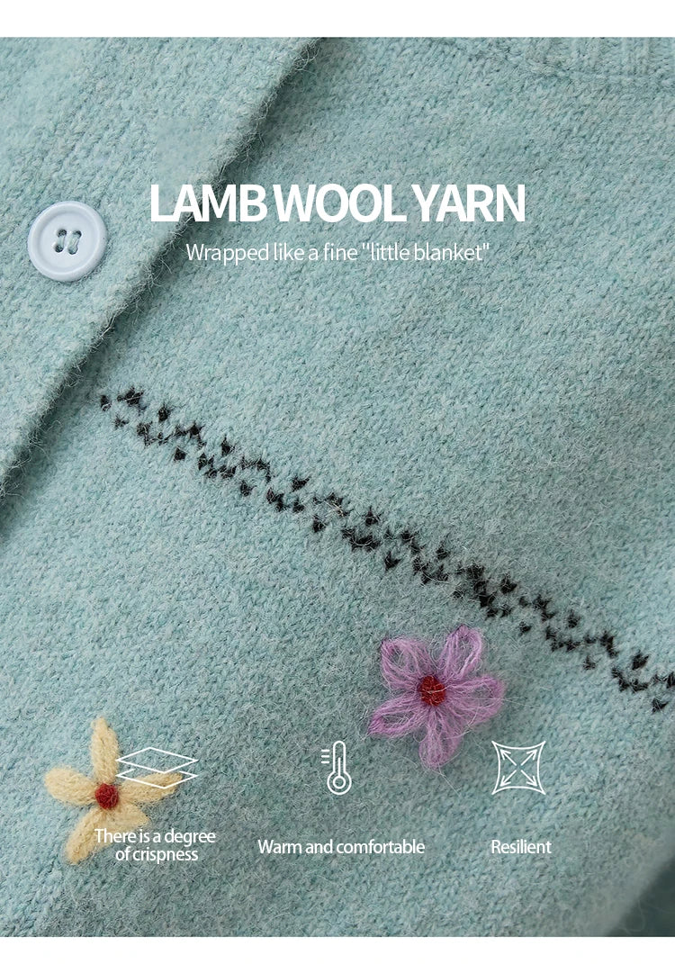 MISHOW Women Cardigan Long Sleeve 2025 Autumn Winter Flower Embroidered Knitted Cardigan Commute Loose Blue Knit Top MXE46Z2581