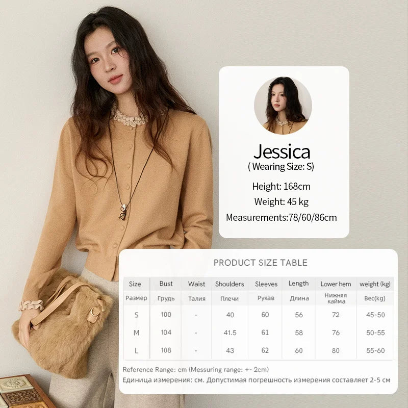 MISHOW Women Knit Cardigan Long Sleeve 2025 Winter Retro Ruffle O-neck Knitted Sweater Loose Casual Commute Khaki Top MXE91Z2749