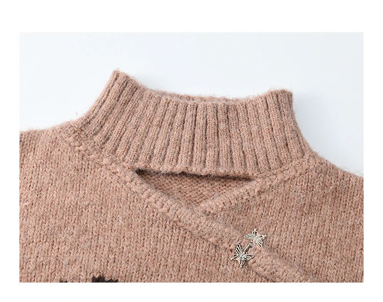 MISHOW Chinese Hollow Out Sweaters for Women 2024 Autumn Winter Loose Casual Design Sweet Floral Knitted Pullovers MXD36Z0888