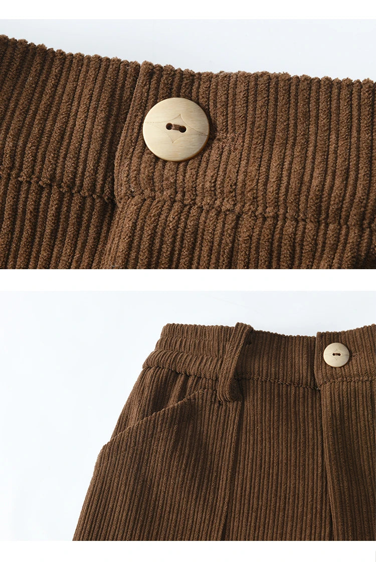 MISHOW Corduroy Pants High Waist Straight Pants Pocket Design Velvet Inside Comfortable Touch Slim Fit Office Lady MXD55K0813