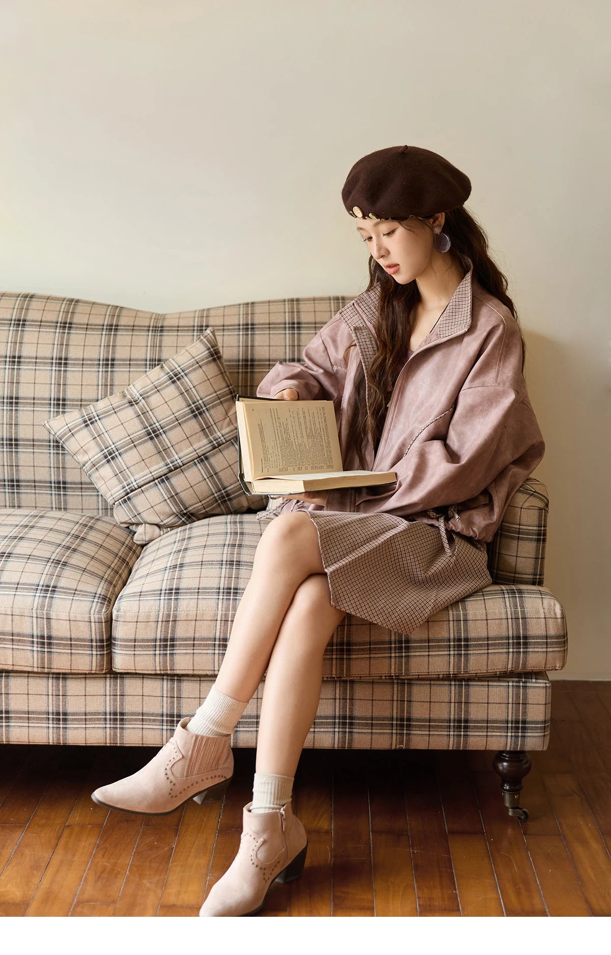 MISHOW Purple Plaid Short Skirt for Women Autumn 2025 Asymmetrical Patch Skirts Back Elastic Waist A-line Short Skirt MXE45B2411