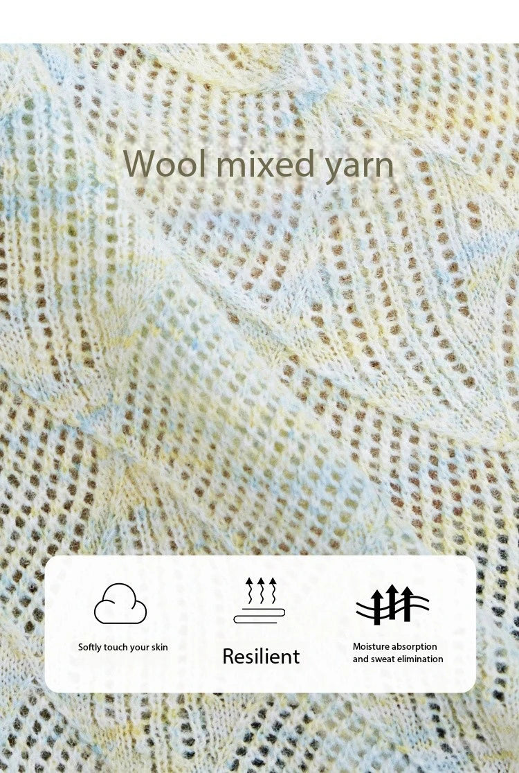 MISHOW Women's Hollow Knitted Sweater 2025 Spring Loose Thin Dropped Shoulder Top Wool O Neck Hem Wavy Edge Sweaters MXE14Z1208