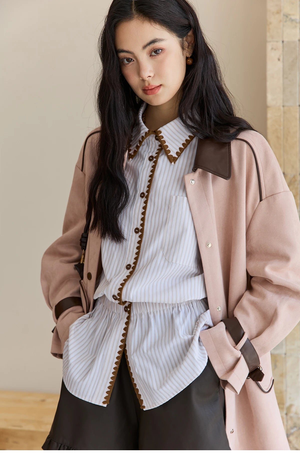 MISHOW Pink Jacket for Women 2025 Autumn New Commute Sweet Style Turn-down Collar Long Sleeve Mid-length Jacket MXE45W0845