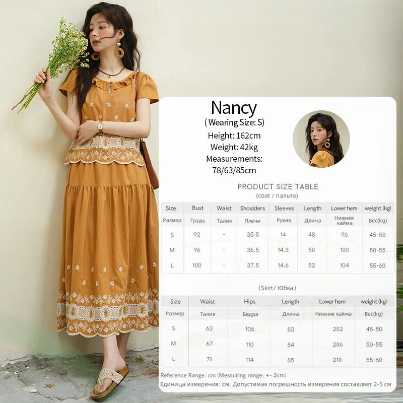 MISHOW Women's Clothing Two Piece Set 2025 French Lace Embroidery Blouse A-line Straight Half Skirt Ladies Summer Set MXE39T0645