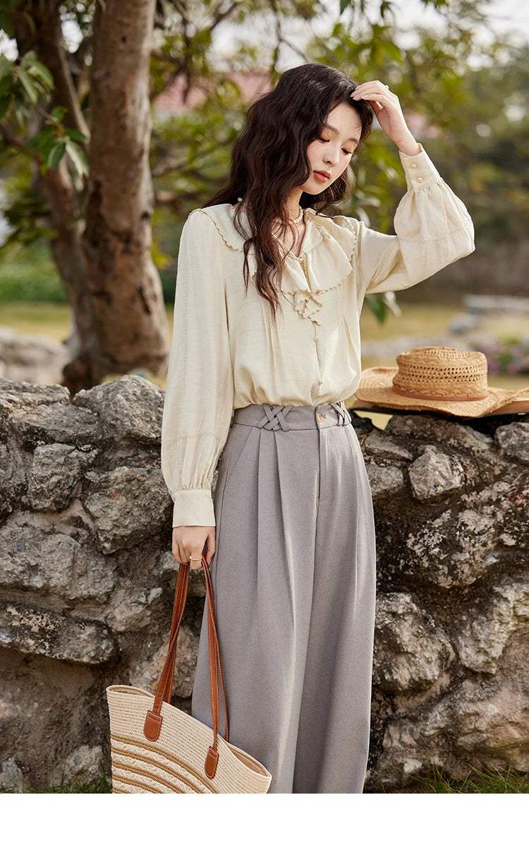 MISHOW Lotus Leaf Collar Shirt Bubble Sleeves Pink Shirt for Women Spring 2025 Sweet Chiffon Top Temperament Shirts MXE12X1702