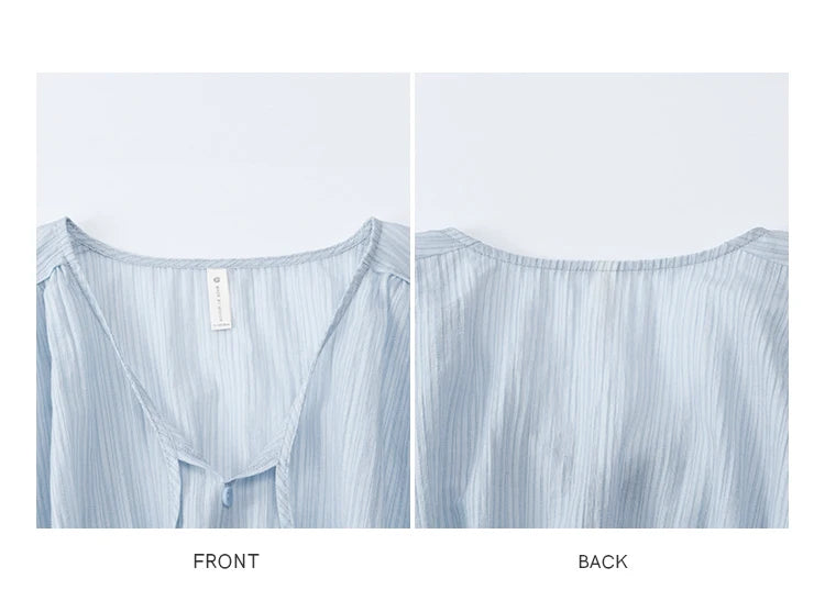 MISHOW Women's Fashion V-neck Blouse Summer 2025 New Splicing Button Commut Ladies Lace Up Casual Short Sleeve Top MXE34X1821