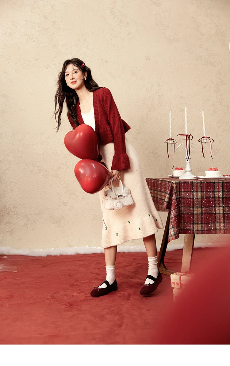 MISHOW Christmas New Year Ruffle Strap Dress Pom-Pom Lace-up Knitted Cardigan Sepertely 2024 Hem Fish Tail Dresses MXD59L2133