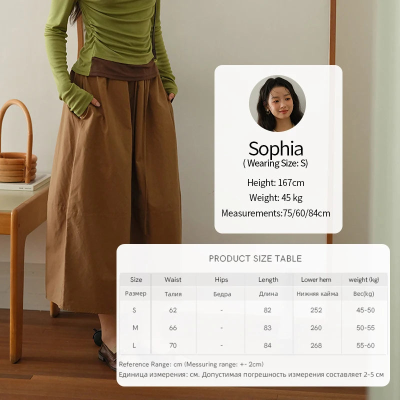 MISHOW Autumn Brown Cotton Bud Skirt 2025 Autumn Elastic Drawstring High Waist Slim A-line Casual Skirt with Pocket MXE41B2367