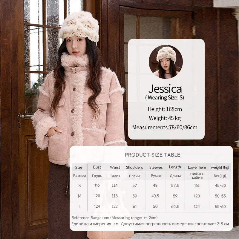 MISHOW Women's Pink Jacket 2025 Winter French Style Stand Collar Plush Patchwork Coat Windproof Warm Coat Woman MXE51W0911