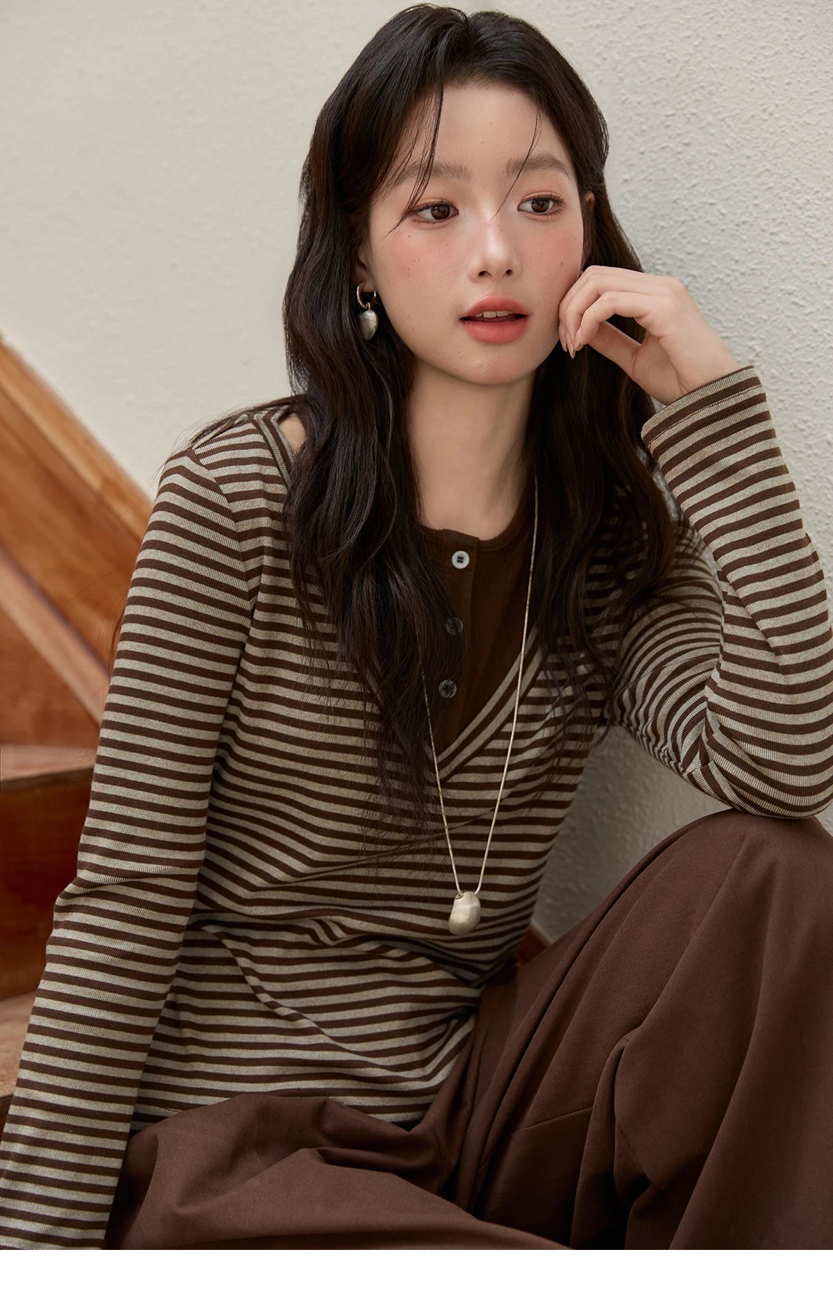 MISHOW Cotton Woman Long Sleeves Tee 2025 Autumn Winter Retro Fake Two-piece Striped Top Commute Knitted Top Ladies MXE51Z2555