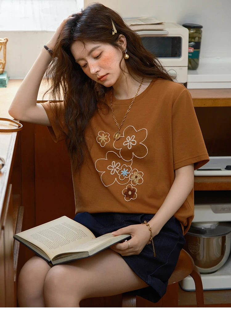 MISHOW Fashion Print T-shirt Women's 2025 Summer New O-Neck Short Sleeve Tee Casual Versatile Top Women's Clothing MXE36T0576