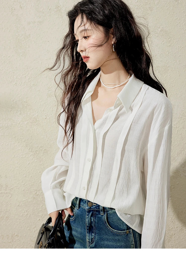 MISHOW Solid Loose Fit Shirt Dropped Shoulder Turn-Down Collar MXE13C0405