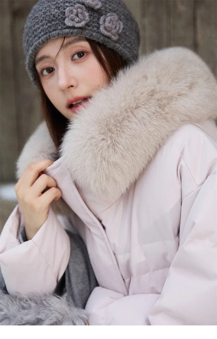 MISHOW Short Lightweight Puffer for Women 2025 Fashion Loose Long-sleeved Down Jacket Detachable Fur Collar Warm Coat MXE87Y0084