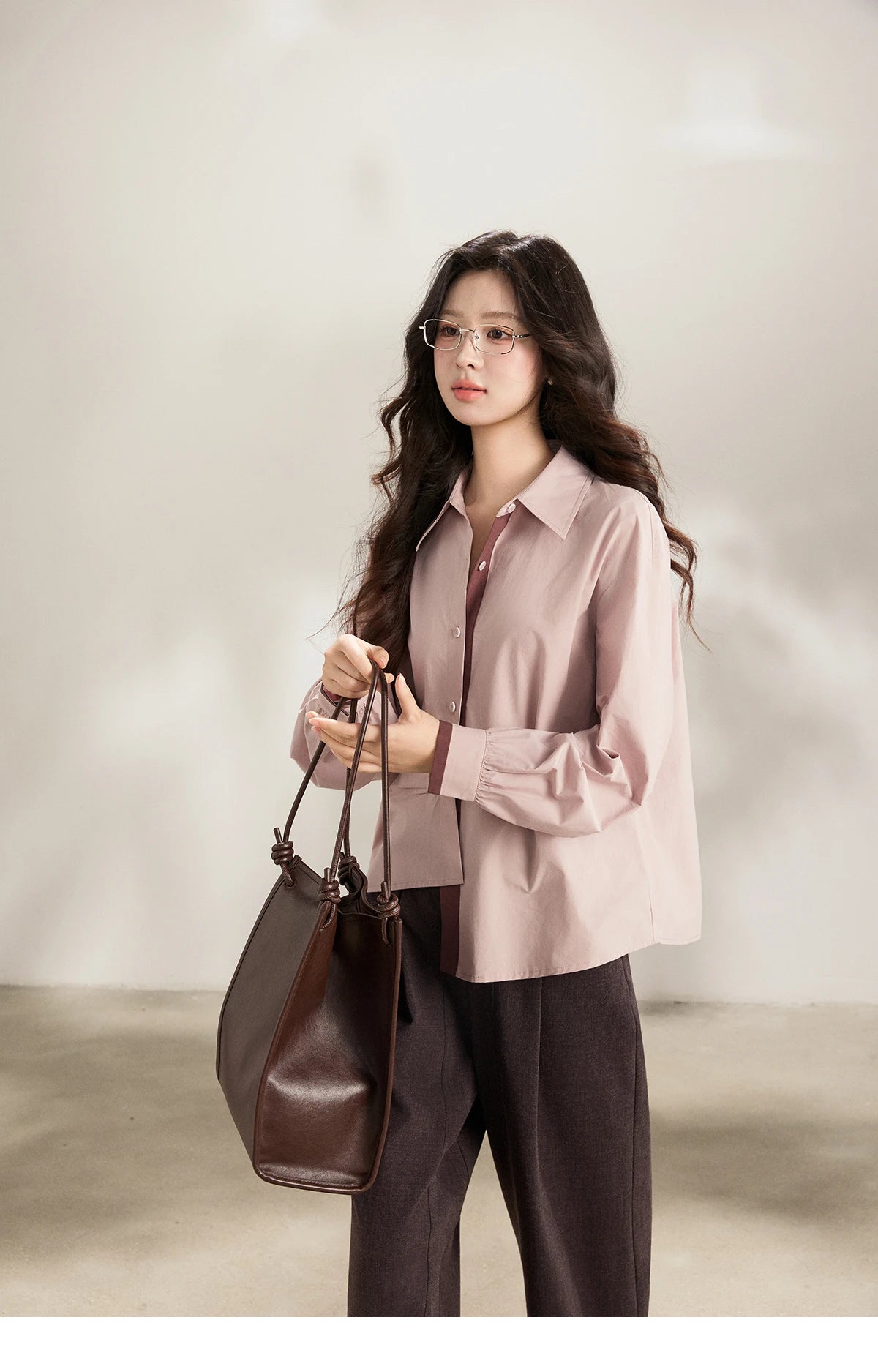 MISHOW Women's French 100 Cotton Contrasting Color Shirts Spring Polo Neck Asymmetrical Casual Commute Loose Shirt MXF13C2435