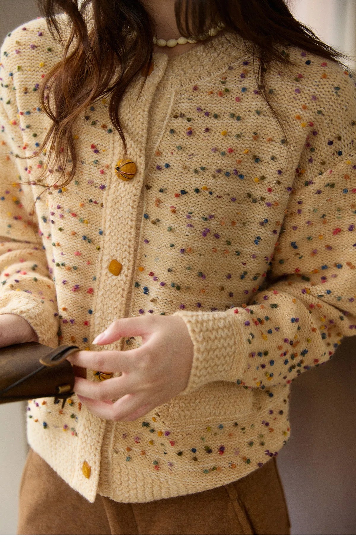 MISHOW Colorful Yellow Sweater Cardigan for Women Winter 2025 Arctic Fleece Retro Round Neck Warm Thick Knit Sweaters MXE91Z2778