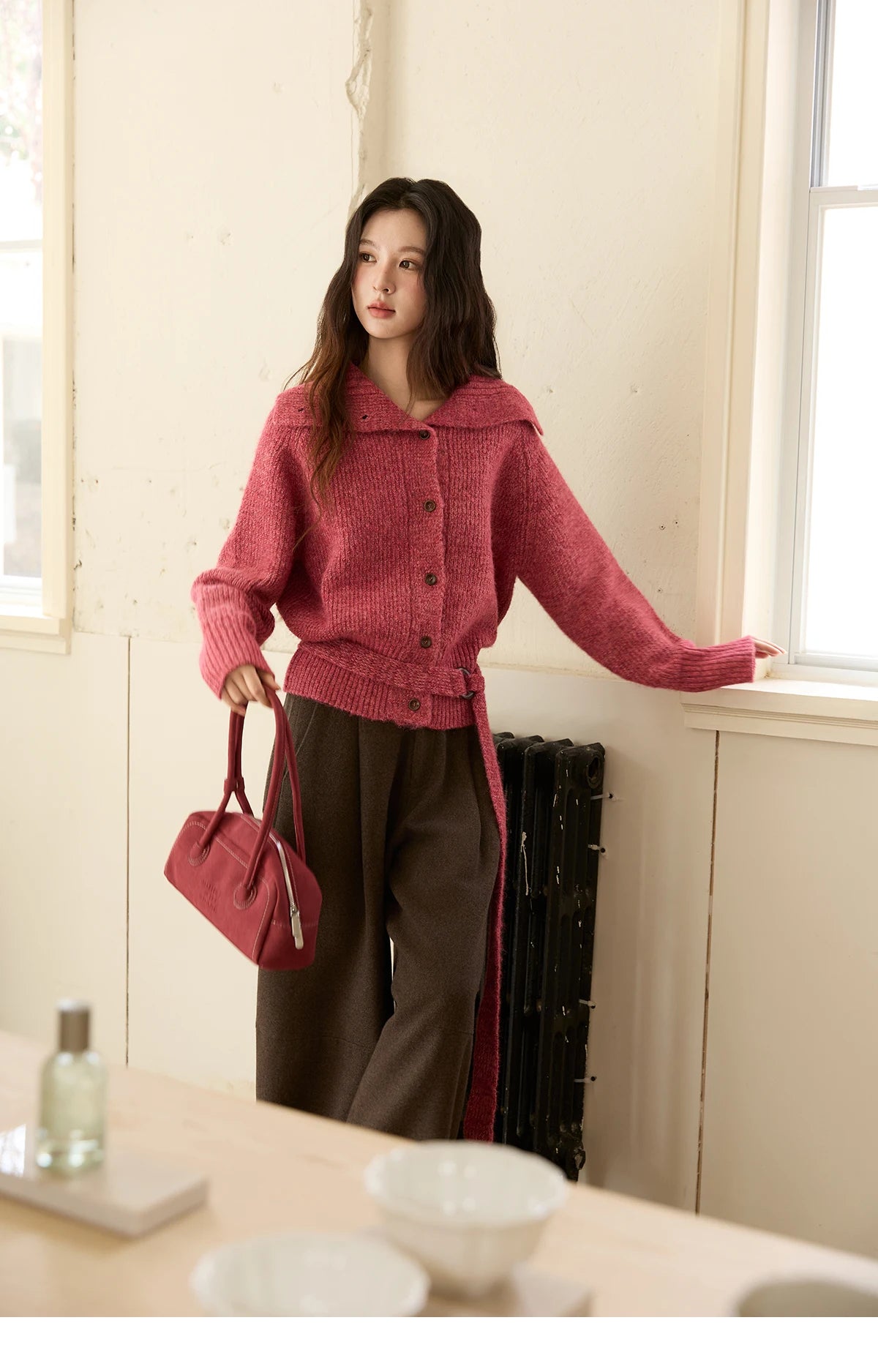 MISHOW Women Pants 2025 Autumn Winter Retro Brown Wide-leg Pants High Waist Design Loose Casual Drape Pants MXE88K1122