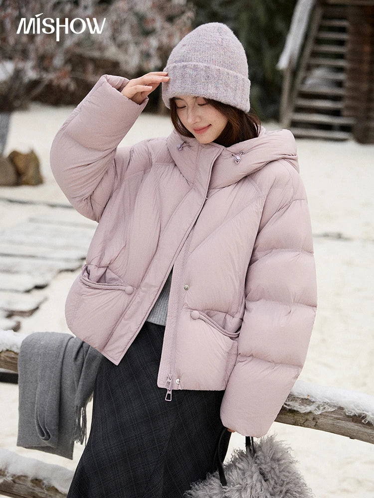 MISHOW Blue Down Coat Women 2025 Winter Fashion Elegant 90% White Duck Down Short Lightweight Puffer Jacket Warm MXE51Y0081