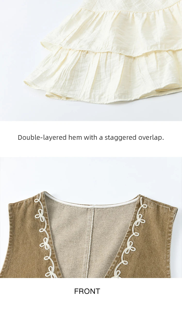 MISHOW Spring Elegant Vests Dress Separately Women 2025 Solid Long Puff Sleeve Midi Dresses Print Denim Vest Fashion MXE16L2197