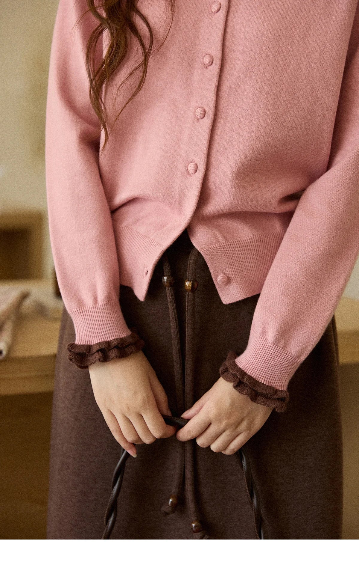 MISHOW Women Knit Cardigan Long Sleeve 2025 Winter Retro Ruffle O-neck Knitted Sweater Loose Casual Commute Khaki Top MXE91Z2749