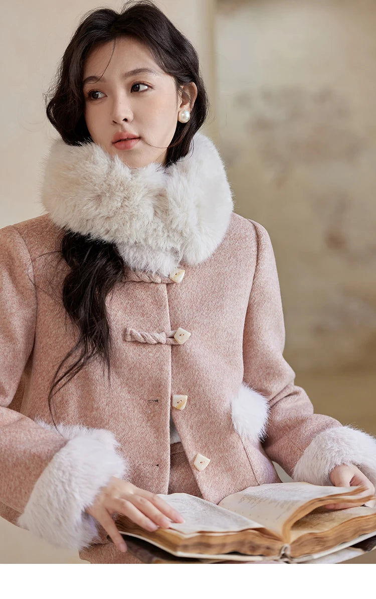 MISHOW New Chinese Tweed Coats Midi Skirts Separately Clothes Winter Woman Sweets Edge Design Plush Fur Coat Women MXD54W0583