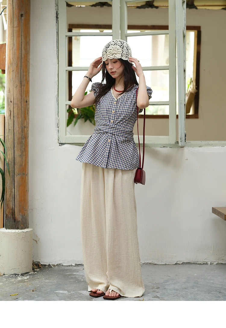 MISHOW Women Casual Wide Leg Pants 2025 Summer Button Pocket Versatile High Waist Slim Straight Pants Female Clothing MXE39K0962